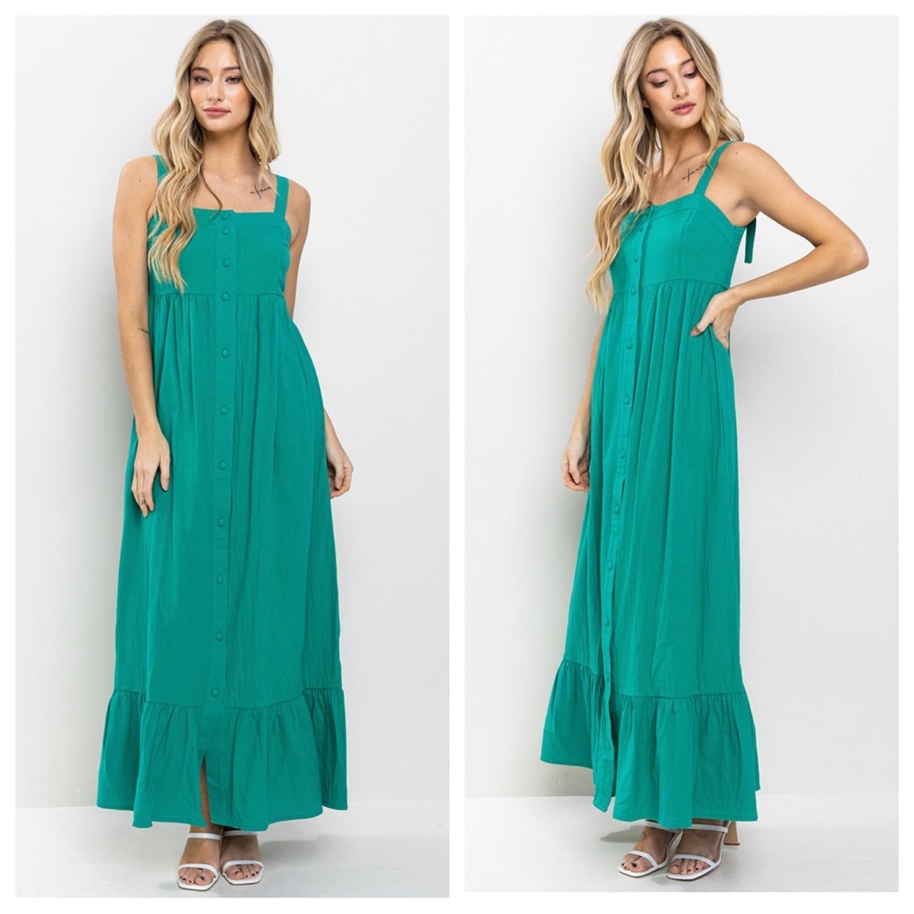 02 Boho Solid Linen Tiered Maxi Dress